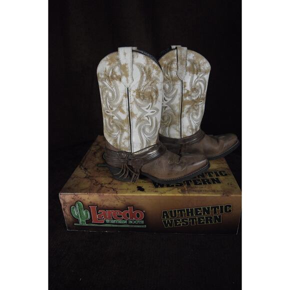 Laredo Women's Authentic Western Sand White Leather Cowboy Boots 51091 Myra 7M - Picture 2 of 15